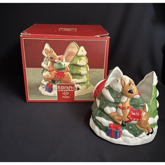 LENOX Rudolph The Red Nosed Reindeer Ceramic Porcelain Votive Candle Holder - Picture 10 of 11